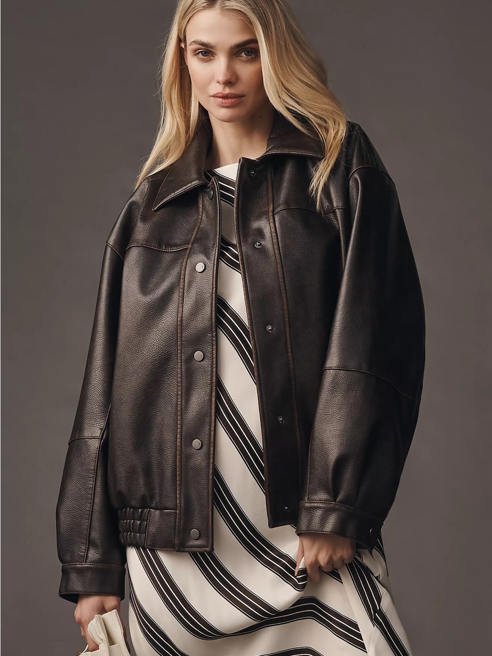 Anthropologie Chocolate Brown Oversized Bomber Jacket